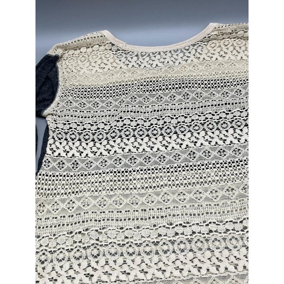 poof long sleeve shirt high low lace striped ivory gray boho cotton blend s armp - Picture 11 of 13